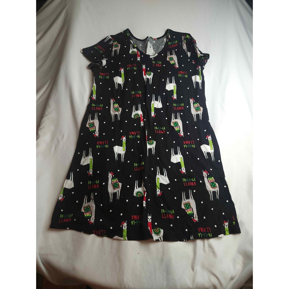 Secret Treasures Black Soot Llama Christmas Sleep Dress Nightgown Small